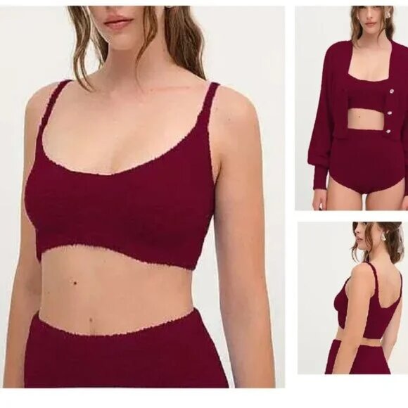 NWT FOR LOVE AND LEMONS FIONA RED FAUX MOHAIR FUZZY CROPPED TANK TOP SIZE S - Picture 1 of 4